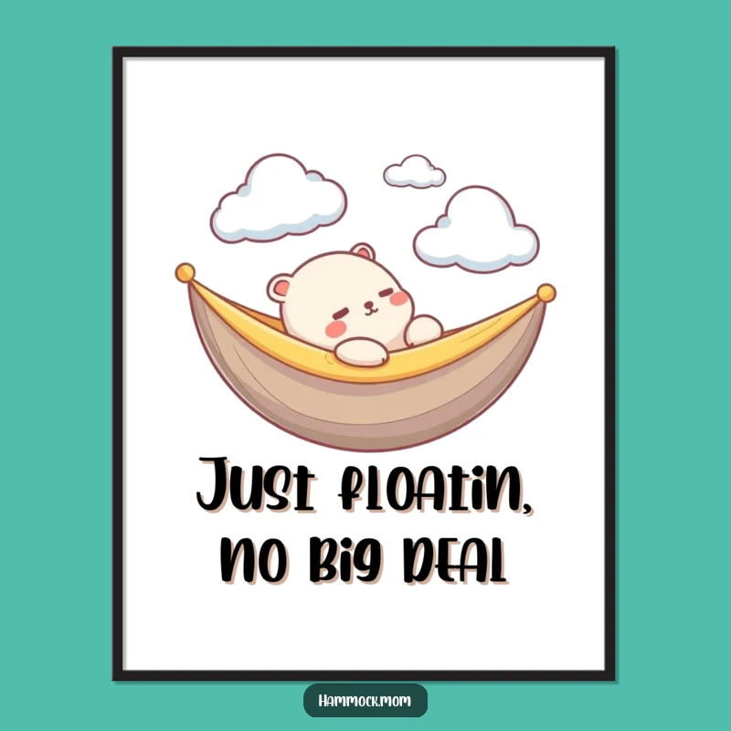 Funny Free Printable Wall Art: Peaceful Kawaii Hammock Animal, Cute Downloadable Decor