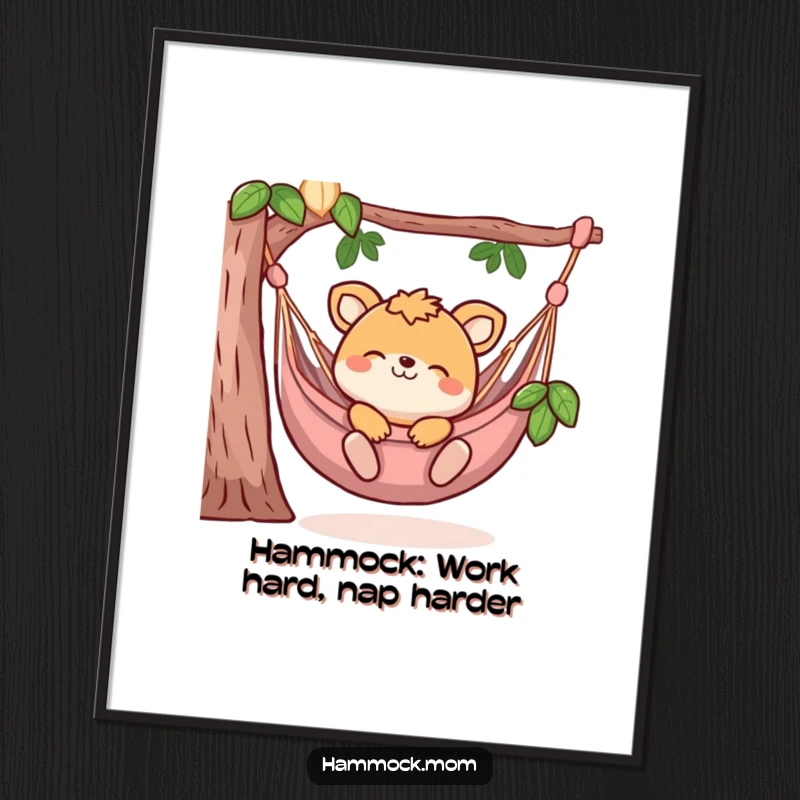 Funny Free Printable Wall Art: An animal character blissfully lounging in a hammock with pure joy and a peaceful smile.