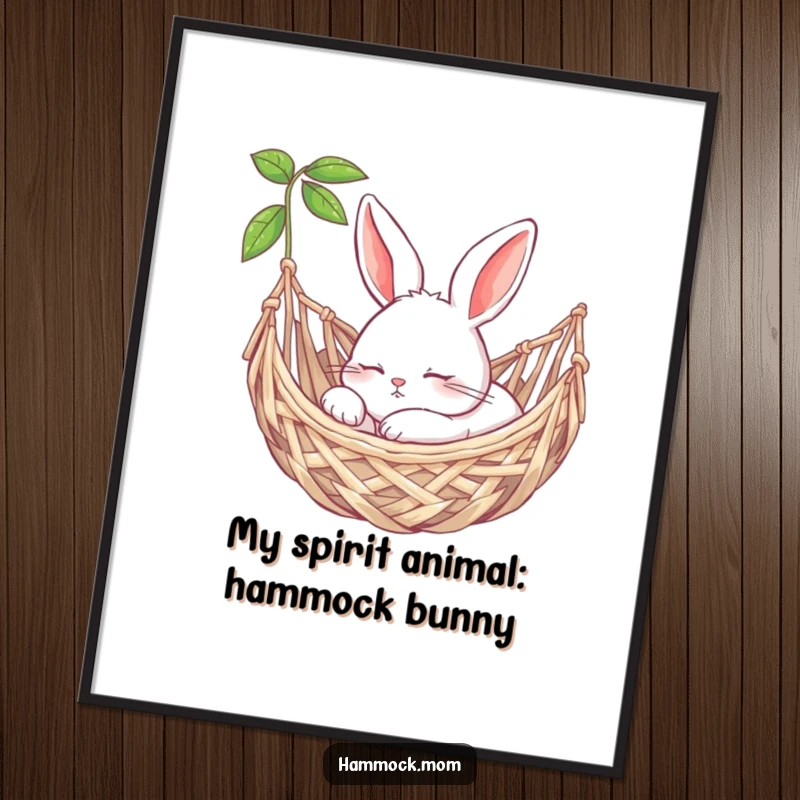 Sweet Free Printable Wall Art: Content bunny peacefully napping in a cozy woven hammock, evoking tranquility.