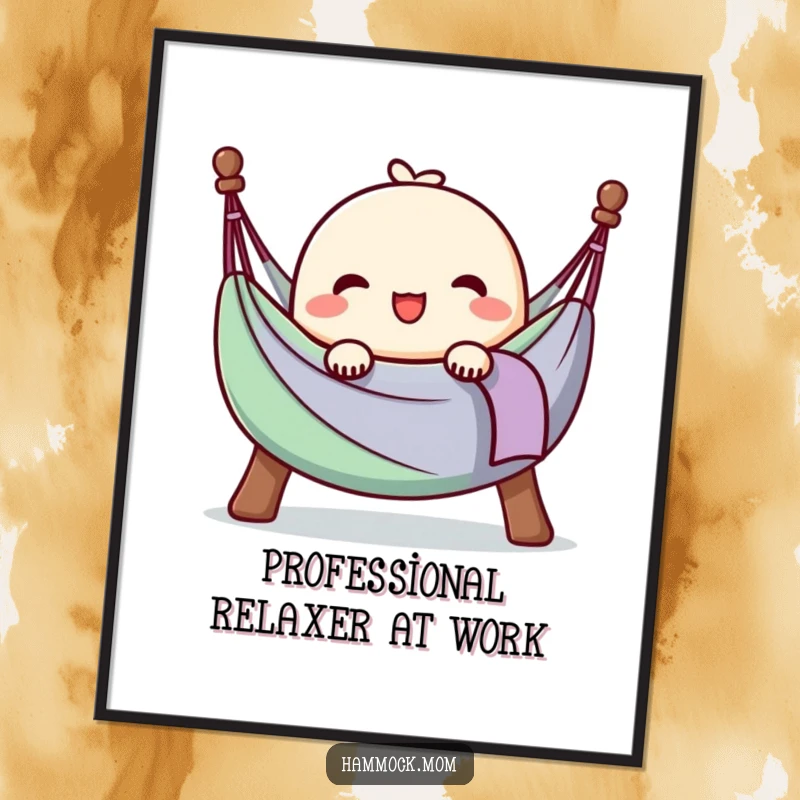 Funny Free Printable Wall Art: Kawaii hammock character deeply relaxed, exhaling a blissful happy sigh of pure contentment.