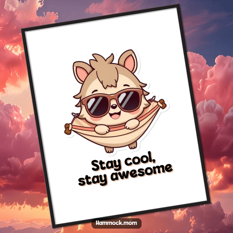 Funny Free Printable Wall Art: A hammock animal artistically sports cool sunglasses, exuding a trendy and laid-back vibe.