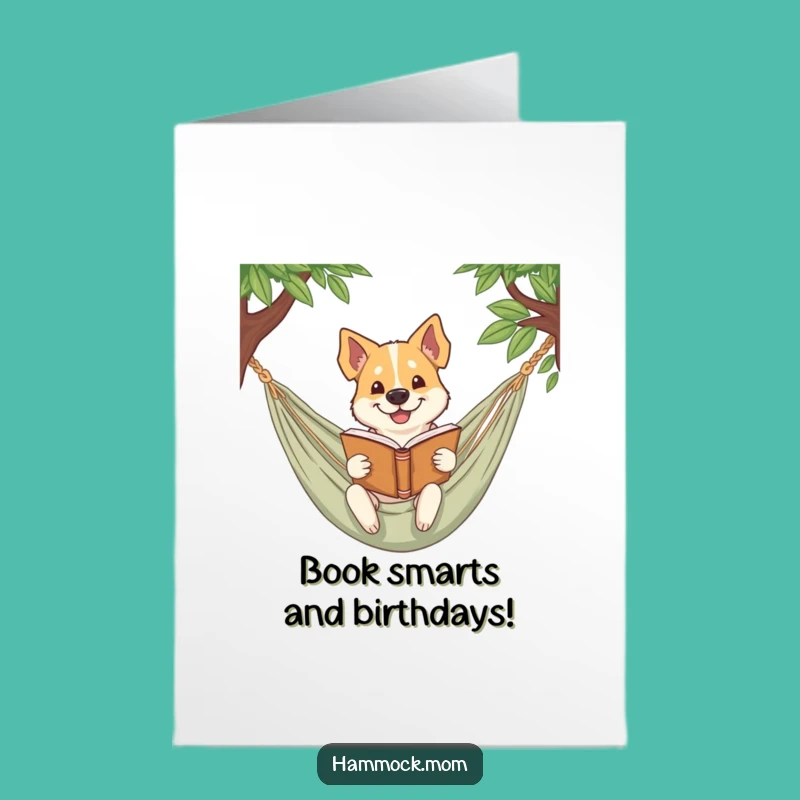 Free Printable Birthday Card: Bookish Dog Hammock Funny Downloadable Gift