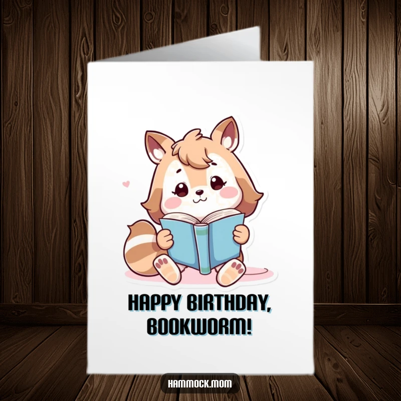 Funny Free Printable Birthday Card: Animal character reading a book, lounging contently