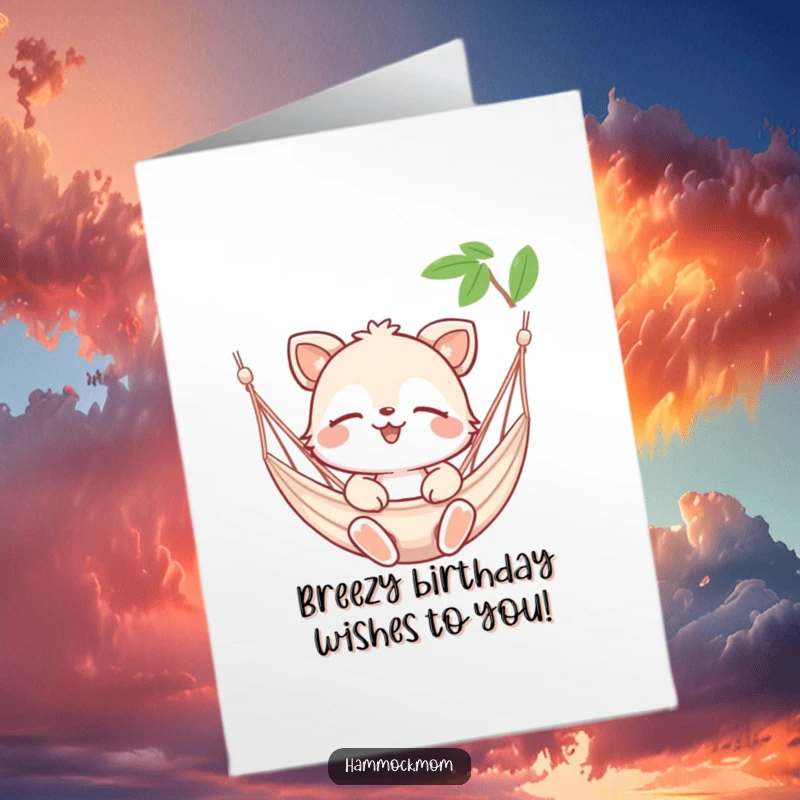 Funny Free Printable Birthday Card: Happy animal with eyes closed, savoring a gentle hammock breeze, pure bliss.