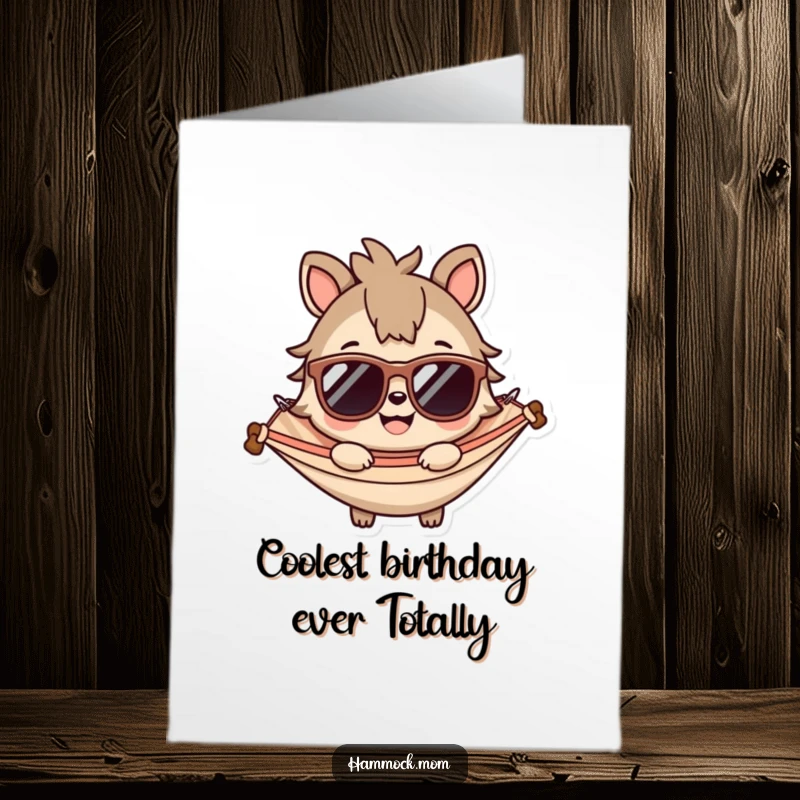 Funny Free Printable Birthday Card: A hammock animal smiles confidently while wearing cool sunglasses, wishing an awesome birthday.