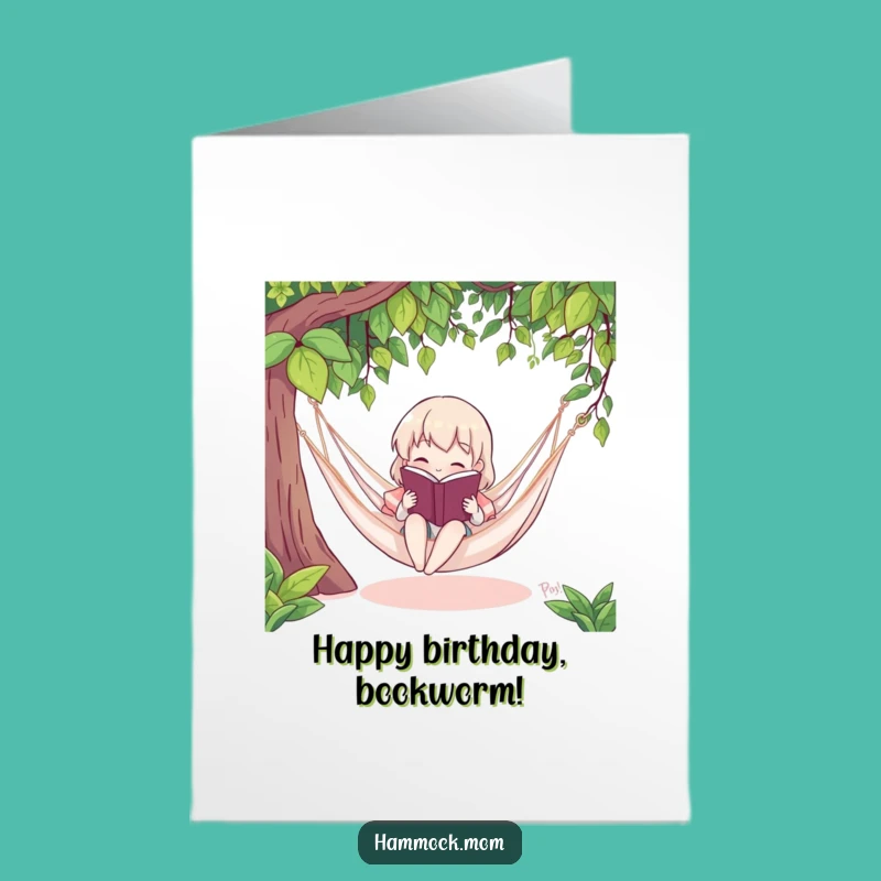 Free Printable Birthday Card: Bookish Hammock Character, Cozy Downloadable Gift