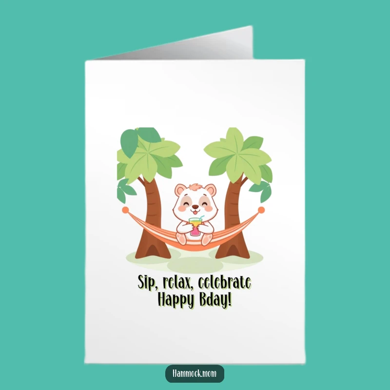 Free Printable Birthday Card: Chilled Animal Drink Hammock Fun Downloadable Gift