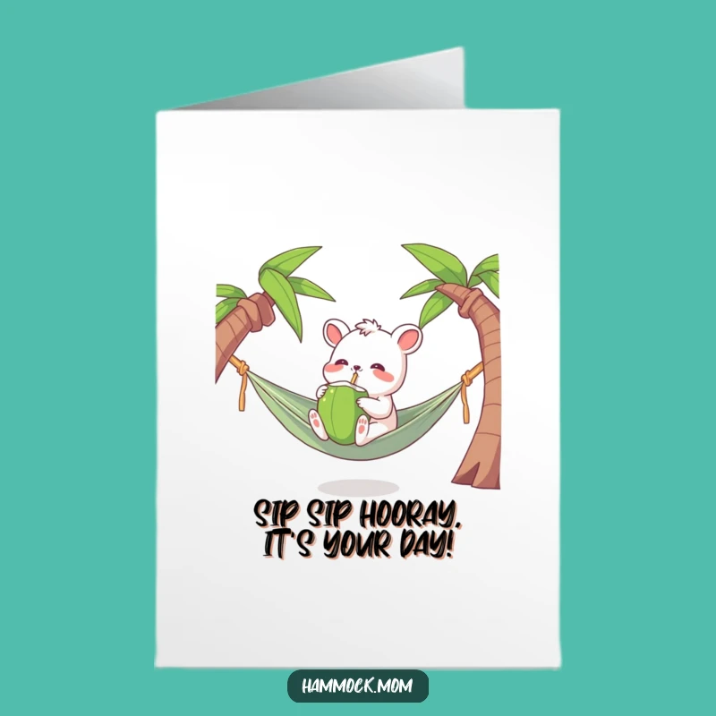 Free Printable Birthday Card: Hammock Animal Coconut Drink, Tropical Fun, Downloadable Gift