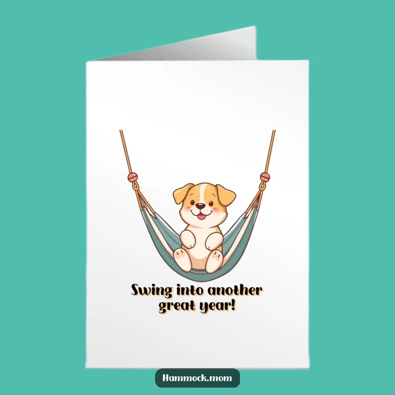 Free Printable Dog Birthday Card: Swinging Pup in Hammock - Joyful Downloadable Gift