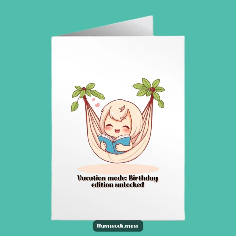 Free Printable Birthday Card: Relaxed Hammock Reader Funny Downloadable Gift for Book Lovers