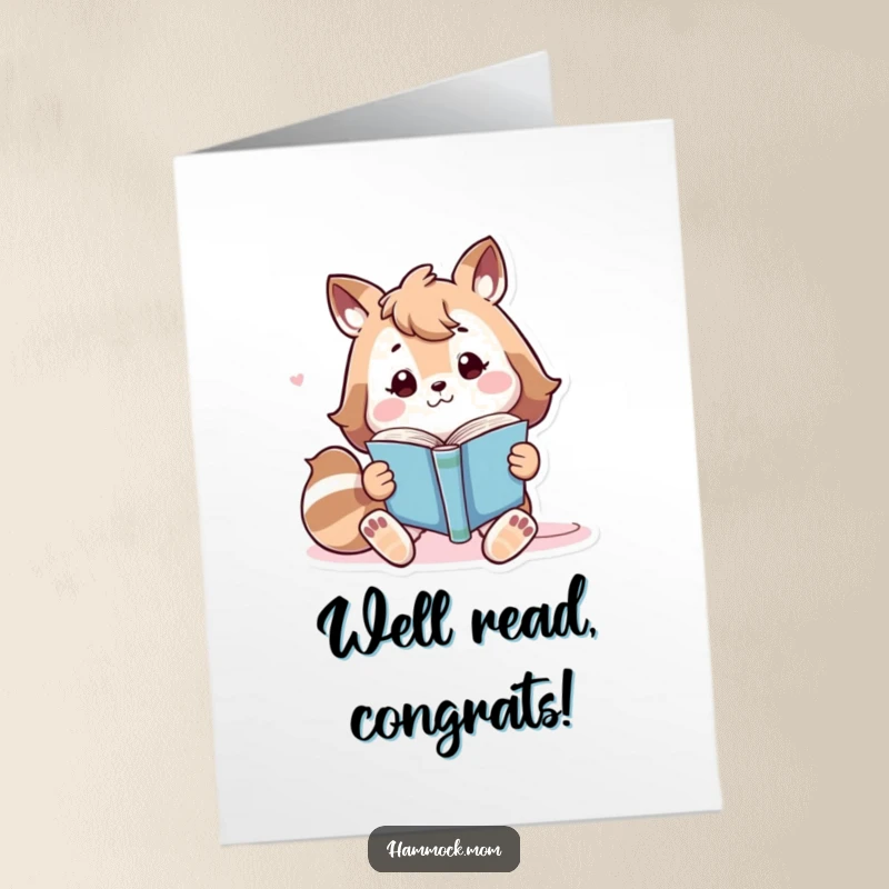 Funny Free Printable Congrats Card: Animal character reading, lounging peacefully, celebrating success
