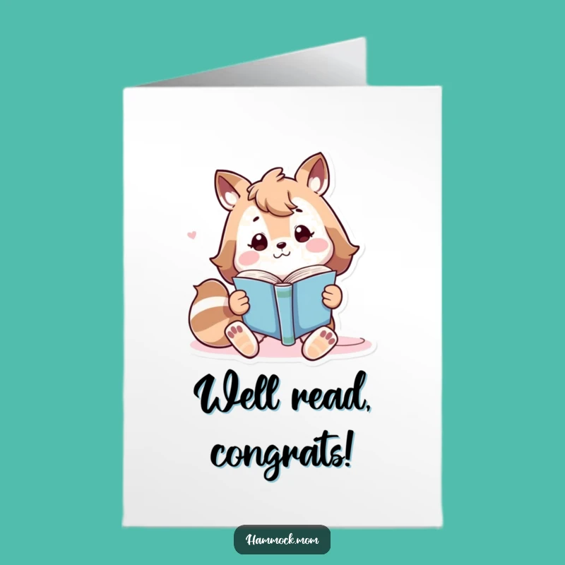 Free Printable Congrats Card: Bookish Animal Character, Relaxed Achievement Downloadable Gift
