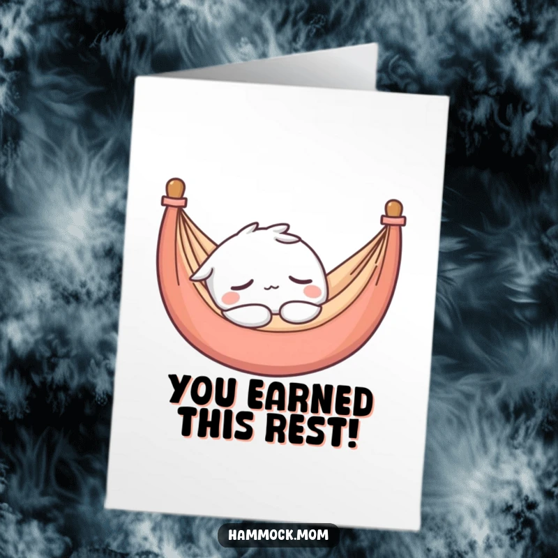 Funny Free Printable Congrats Card: Kawaii hammock character asleep, conveying a hilariously relaxed 'I told you so' feeling.