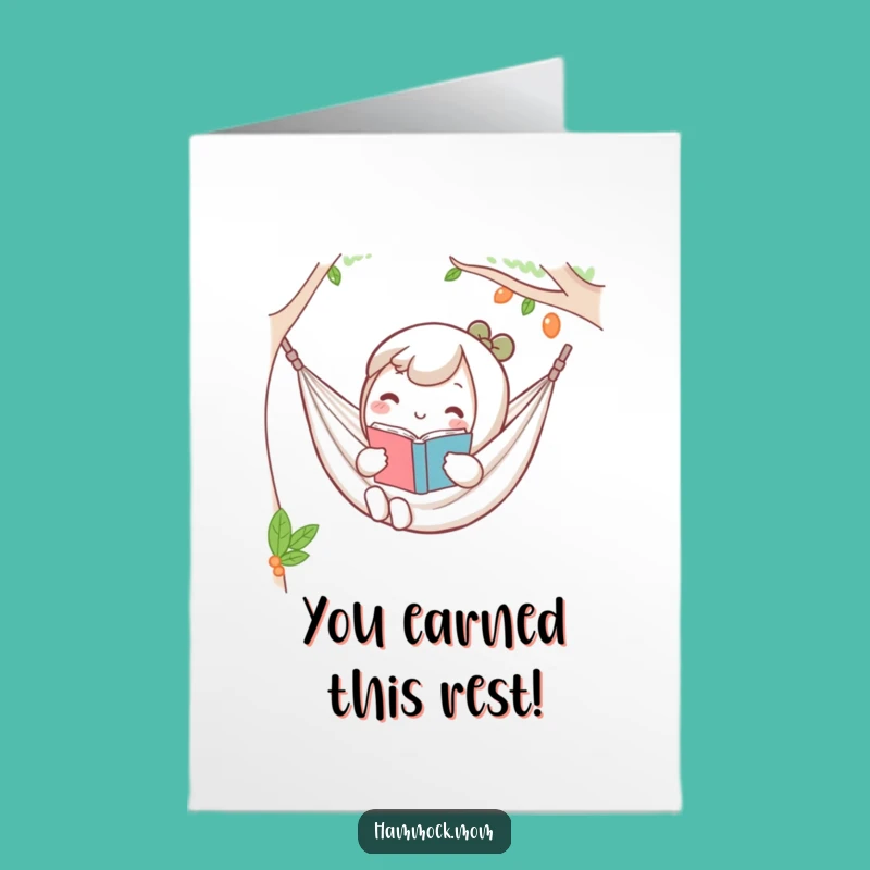 Free Printable Congrats Card: Kawaii Hammock Relaxation, Success Achieved, Humorous Downloadable Gift