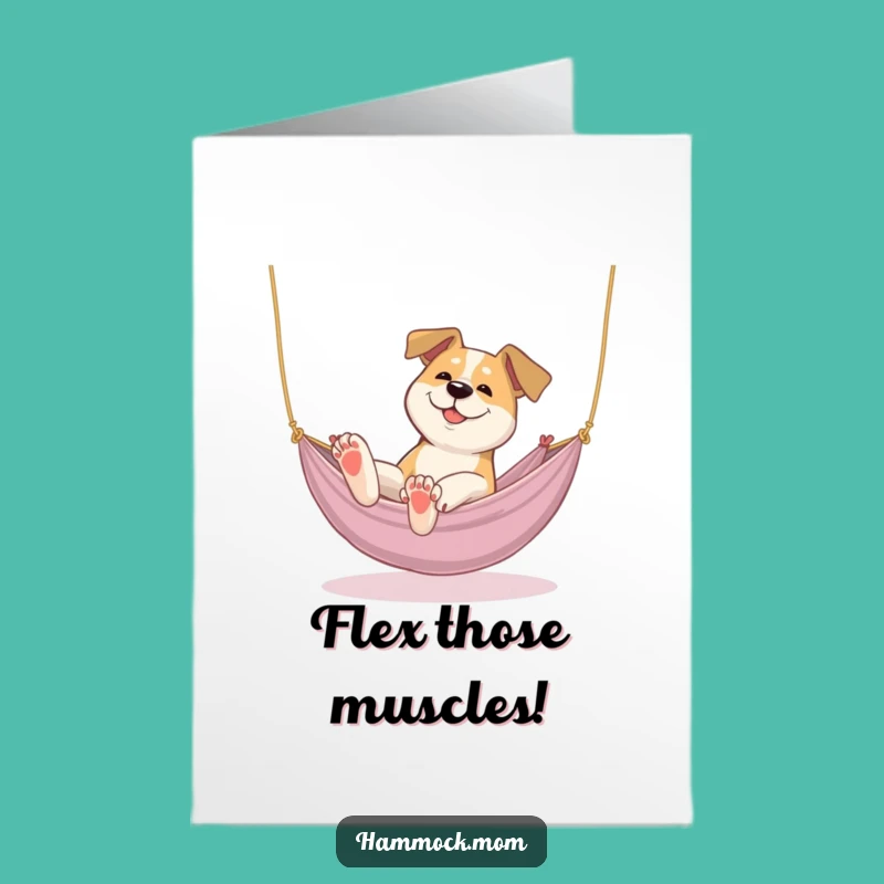 Free Printable Congrats Card: Stretching Dog Hammock Funny Downloadable Gift