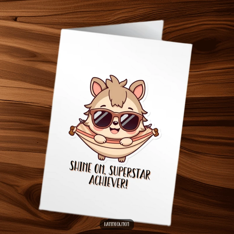 Funny Free Printable Congrats Card: A hammock animal radiates cool confidence in stylish sunglasses, perfect for celebrating wins.