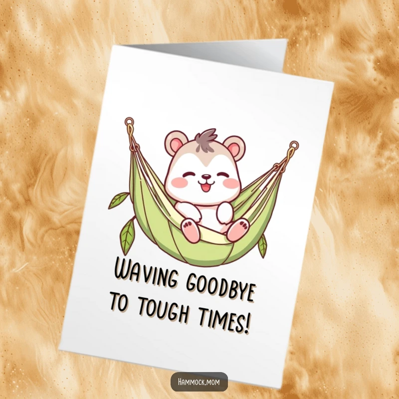 Funny Free Printable Congratulations Card: A hammock animal character lazily waving from its cozy spot, celebrating wins.