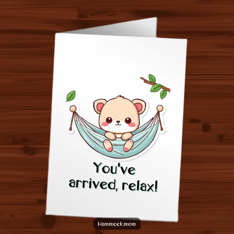 Funny Free Printable Congratulations Card: Cute kawaii animal relaxing in a hammock, downloadable gift.
