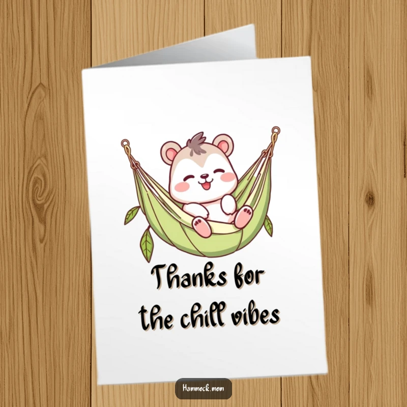 Funny Free Printable Thank You Card: A hammock animal character giving a lazy wave from its resting spot, saying thanks.