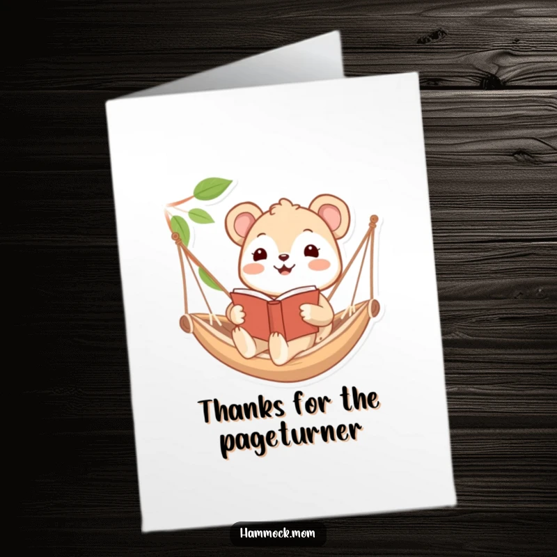 Funny Free Printable Thank You Card featuring a happy animal reading in a hammock, a thoughtful downloadable gift.