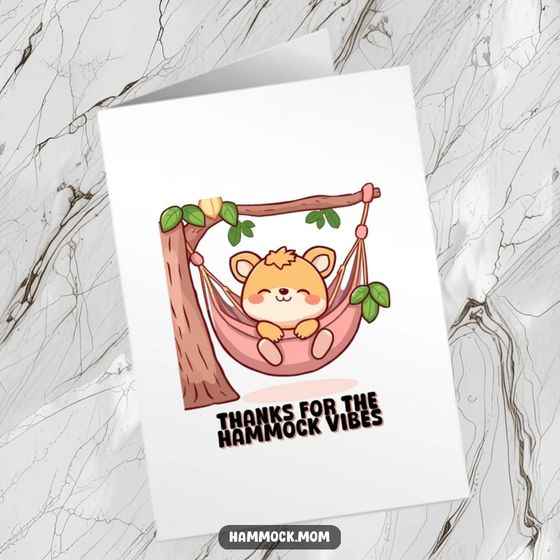 Funny Free Printable Thank You Card: Animal lounging peacefully in a hammock, expressing gratitude with a gentle smile.