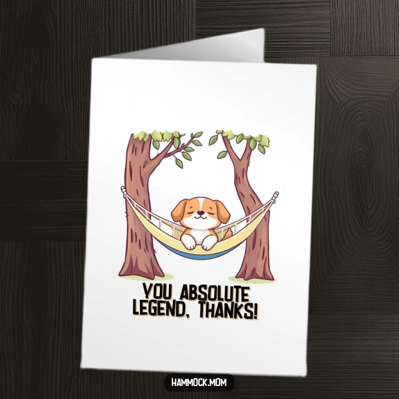 Funny Free Printable Thank You Card with a dog enjoying hammock time. A unique way to express gratitude.