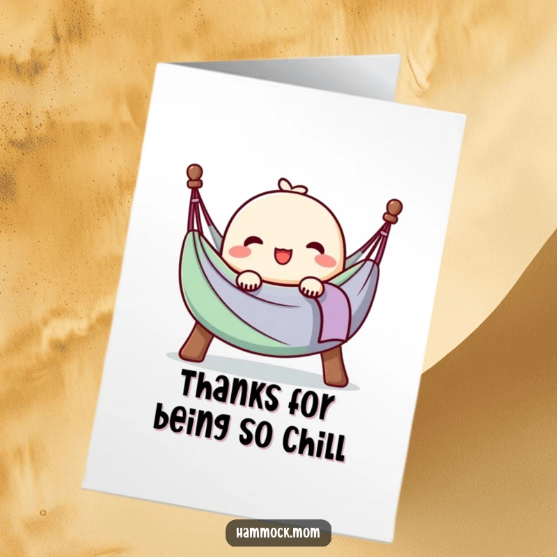 Funny Free Printable Thank You Card: Kawaii hammock character in total relaxation, letting out a contented happy sigh.