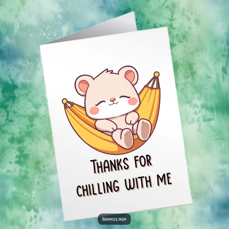 Funny Free Printable Thank You Card with a blissfully relaxed animal in a hammock, a unique downloadable gift.