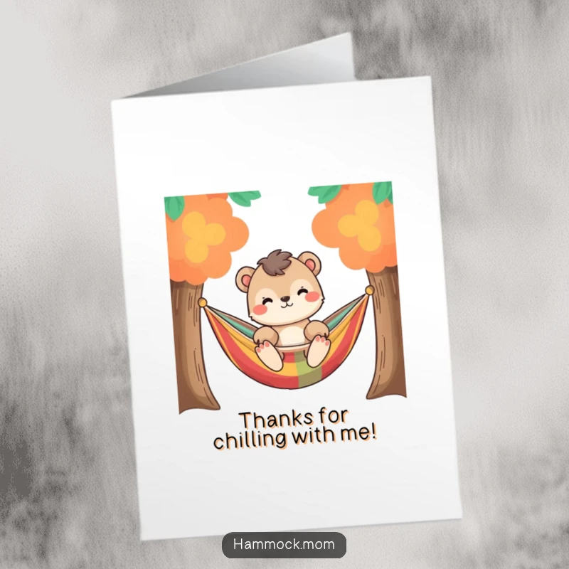 Funny Free Printable Thank You Card with a relaxed animal character enjoying a colorful hammock ride.
