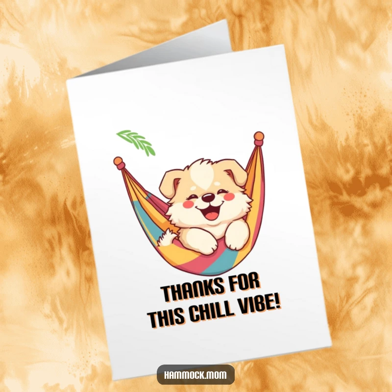 Funny Free Printable Thank You Card: Mama dog smiling in a hammock, sending thanks.