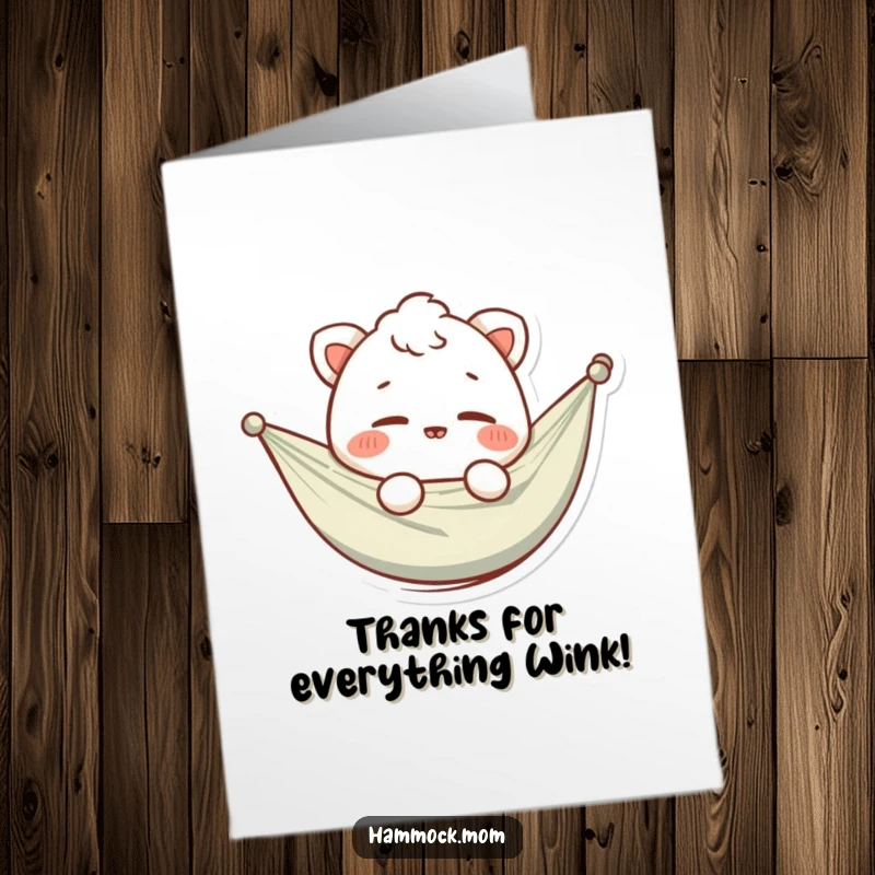 Funny Free Printable Thank You Card: A hammock animal offers a cheerful wink, expressing thanks with humor.