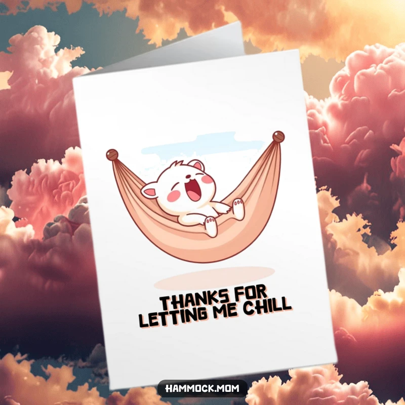 Funny Free Printable Thank You Card: A hammock animal character giving a content yawn in the breeze, sending thanks.