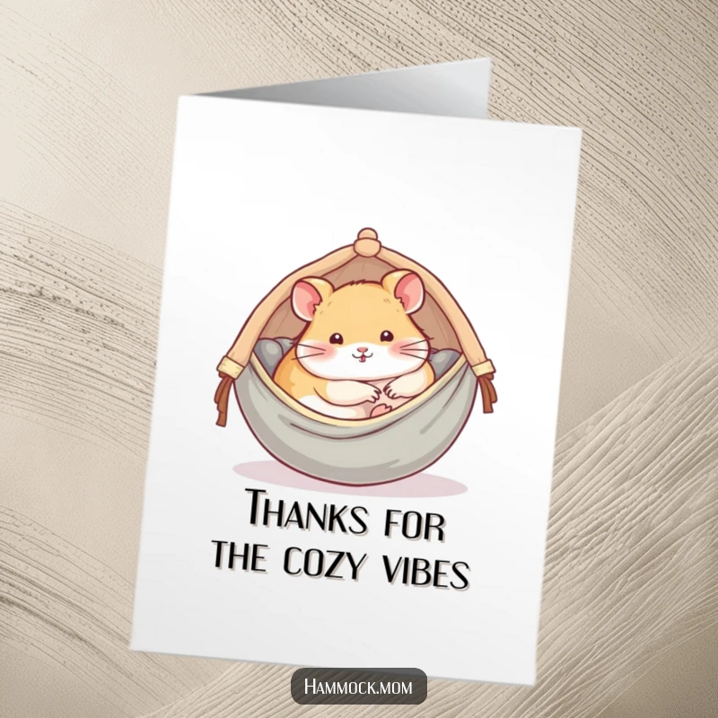 Funny Free Printable Thank You Card: A delightful hamster is cozy in a hammock, a perfect image for expressing thanks simply.