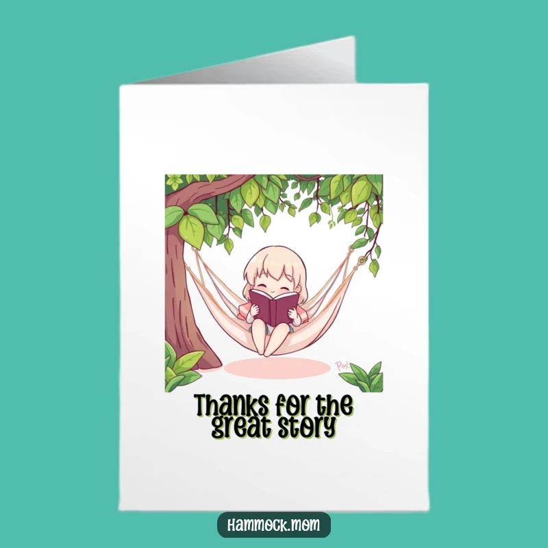 Free Printable Thank You Card: Book Hammock Character, Cozy Downloadable Gift