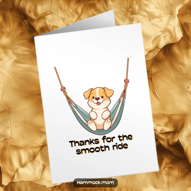 Funny Free Printable Thank You Card: A happy dog swings serenely in a hammock, conveying thanks.