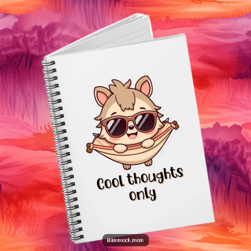 Funny notebook with a cover featuring a smiling animal wearing sunglasses, perfect for jotting down notes with a cool and humorous touch.