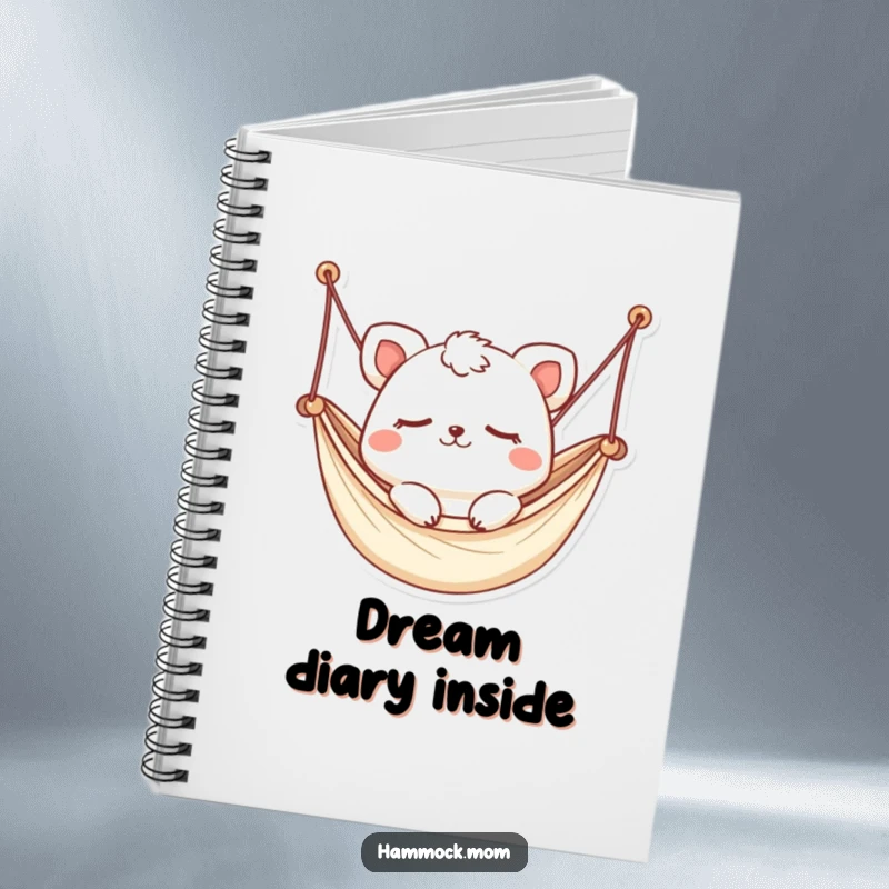 Funny Kawaii Hammock Animal Notebook: A cute animal gently swaying in a small hammock, eyes closed, ideal for notes and peaceful scribbles.