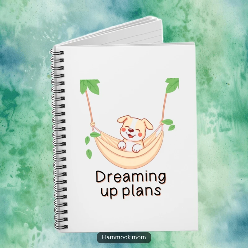Funny dog hammock notebook, a dog dreaming in a hammock, relaxation journal.