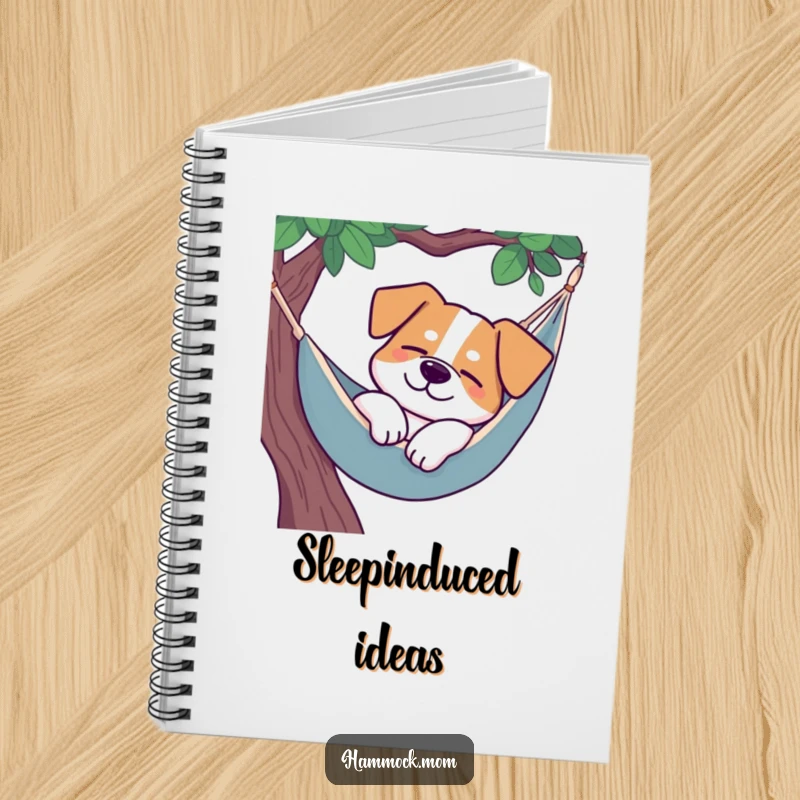 Funny dog hammock notebook, a dog sleeping peacefully in a hammock, relaxation journal.