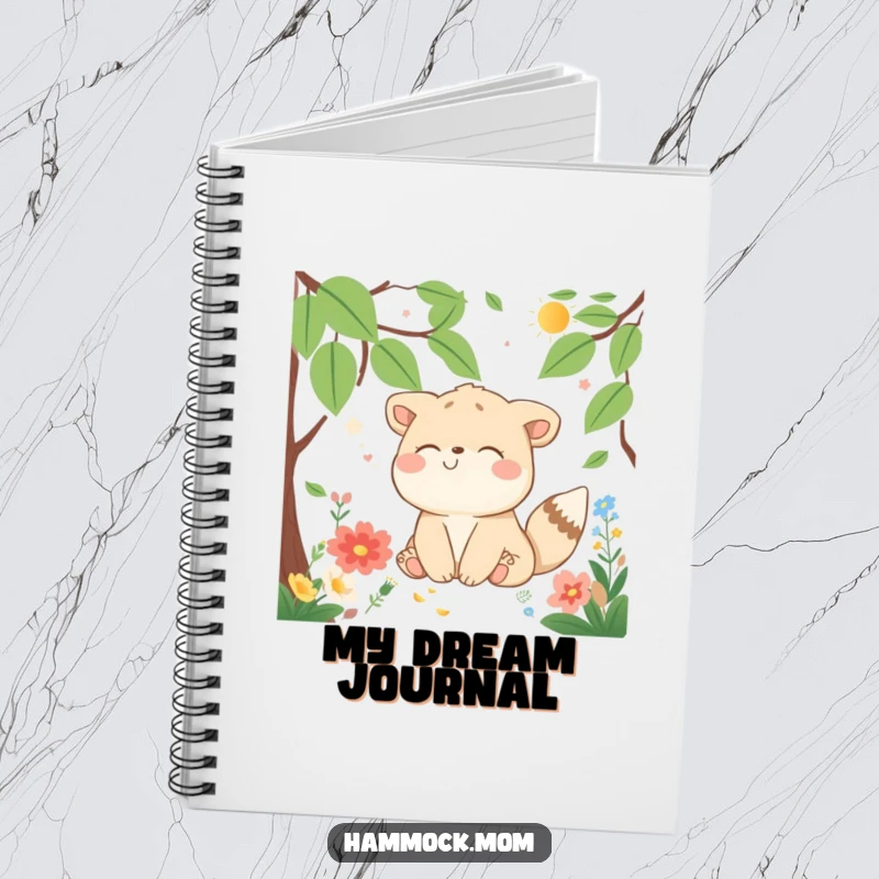 Funny Notebook with a delighted animal character dreaming in a nature setting, ideal for jotting down thoughts humorously.