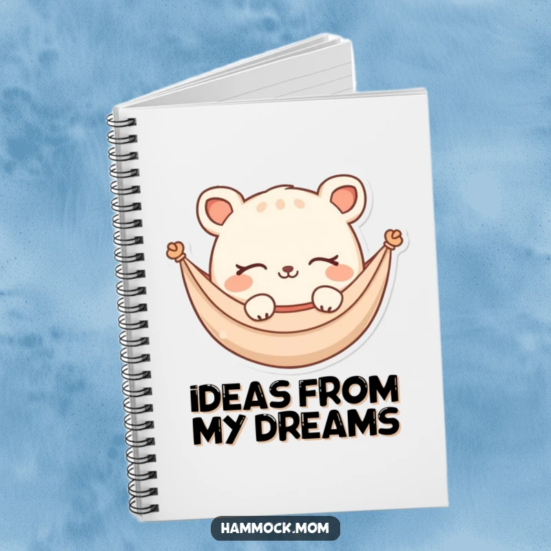 Funny Notebook: A fluffy hammock animal character dreaming with closed eyes and a soft smile, perfect for journaling dreams.
