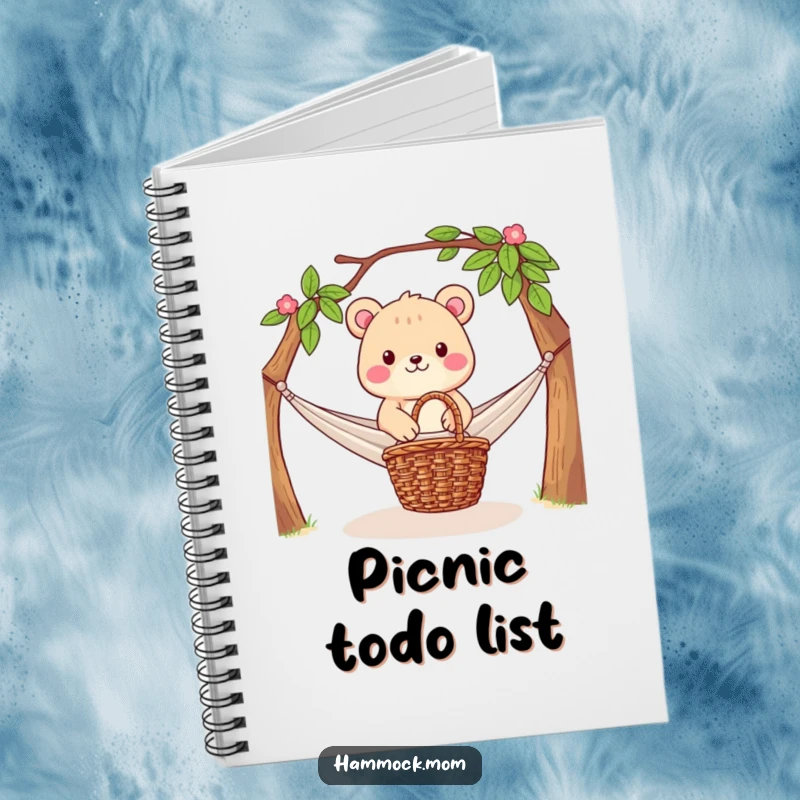 Funny Notebook: Animal character relaxing in a hammock with a picnic basket nearby, inspiring thoughts of peace and leisure.