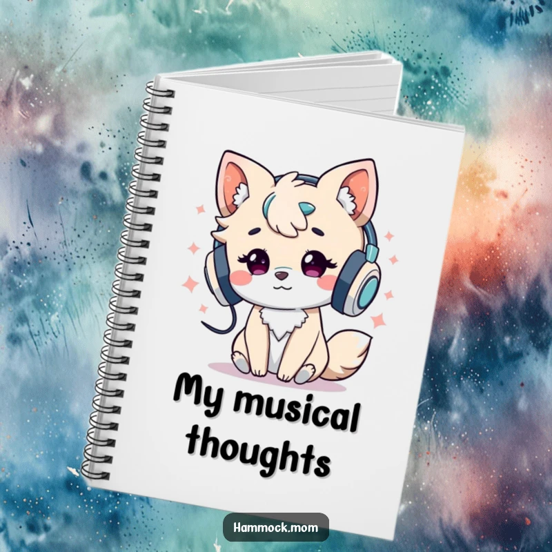 Funny Notebook: Animal character wearing headphones and listening to music, inspiring creativity and musical expression.