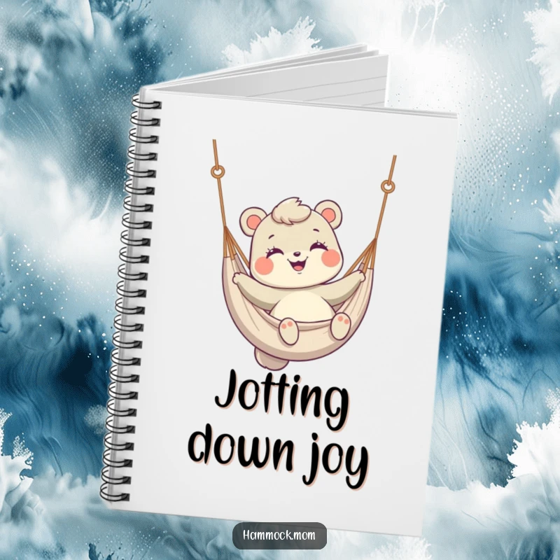 Funny Notebook featuring a mom animal smiling and swinging in a hammock, great for writing funny thoughts.