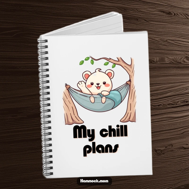 Funny Kawaii Hammock Animal Notebook Waving Hello from Hammock, Cute Cover, Perfect for Journaling.