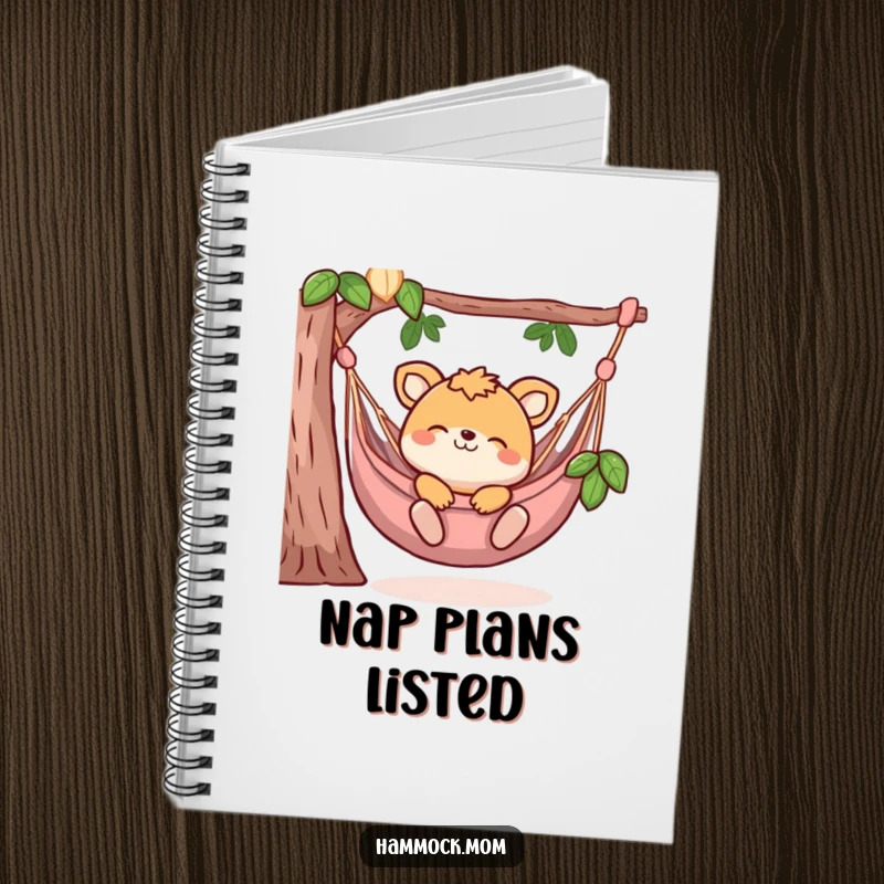 Funny notebook with an animal character blissfully lounging in a hammock, perfect for jotting down thoughts with a humorous, relaxed vibe.