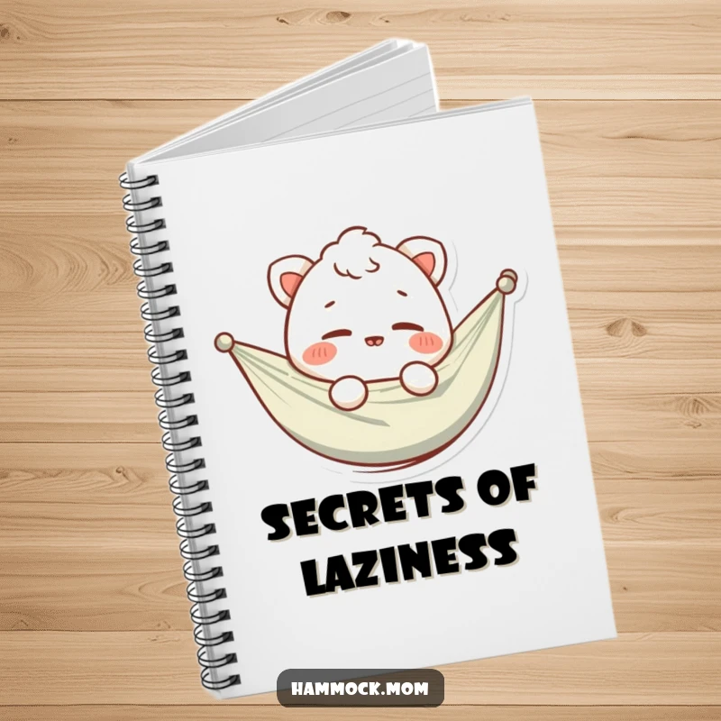 Funny notebook with a cover featuring a relaxed hammock animal character giving a sly wink, perfect for jotting down notes with a humorous touch.