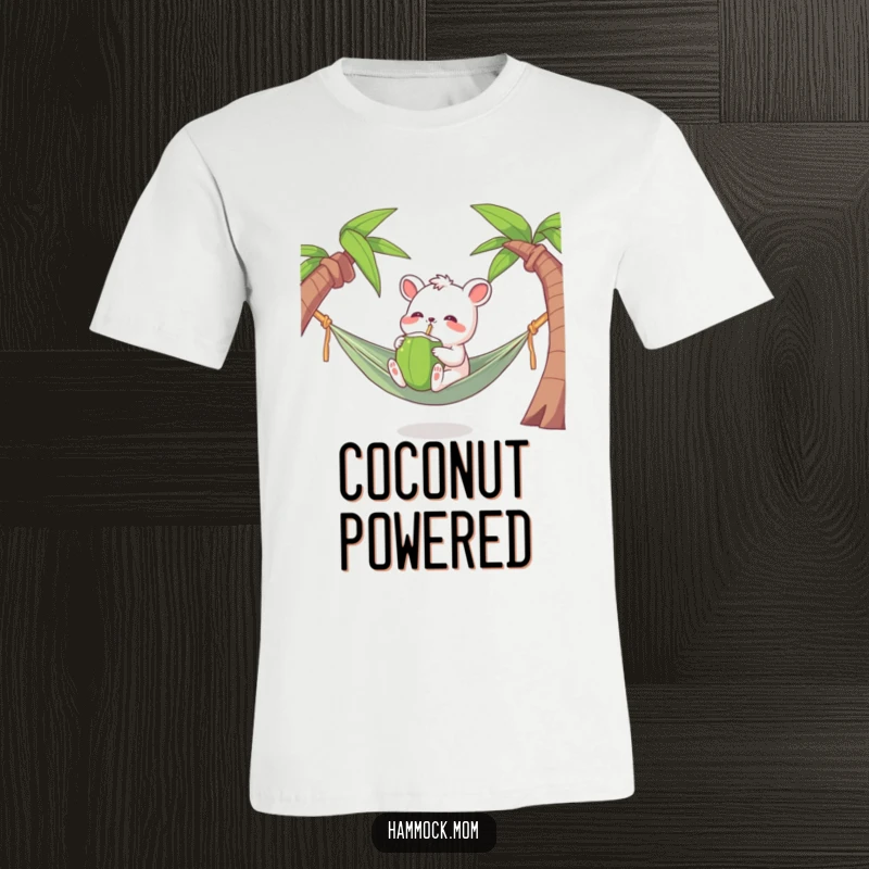 Funny Tropical Animal T-Shirt with a character joyfully drinking from a coconut, a humorous gift.