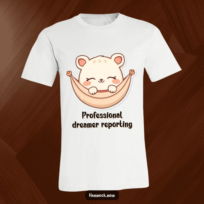 Funny T-Shirt: A fluffy hammock animal character with closed eyes and a soft smile, peacefully dreaming, representing ultimate comfort.
