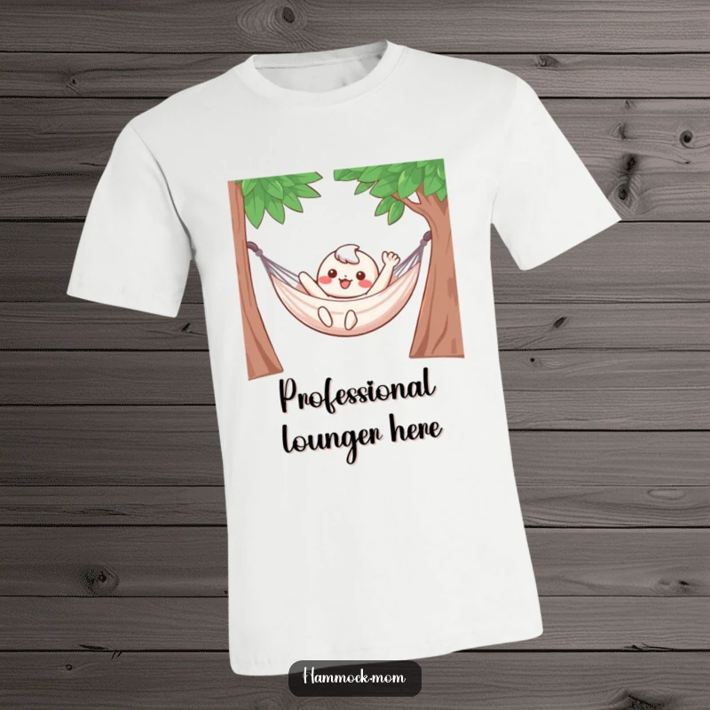 Funny T-Shirt: A kawaii character waves cheerfully while lounging in a hammock, radiating pure contentment.